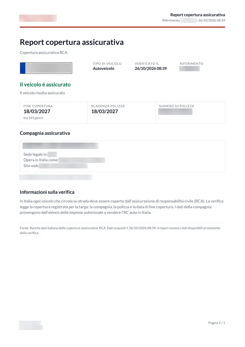 Esempio del documento: Copertura assicurativa RCA